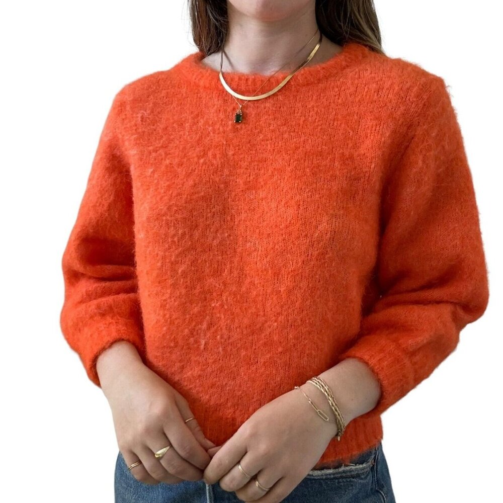 American Vintage Womens Neon Orange Fluffy Alpaca Blend Cropped Sweater Sz S - Picture 9 of 9